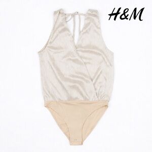 H&M Bodysuit XS Champagne Wrap V-Neck Halter Minimal Neutral